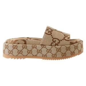 GUCCI Angelina GG jumbo Maxi logo mixed platform slides sandals